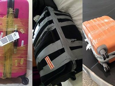 Vali được dán băng dính chằng chịt mỗi khi ra sân bay