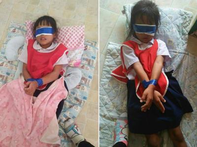 Giáo viên dùng băng dính bịt mắt, trói tay học sinh
